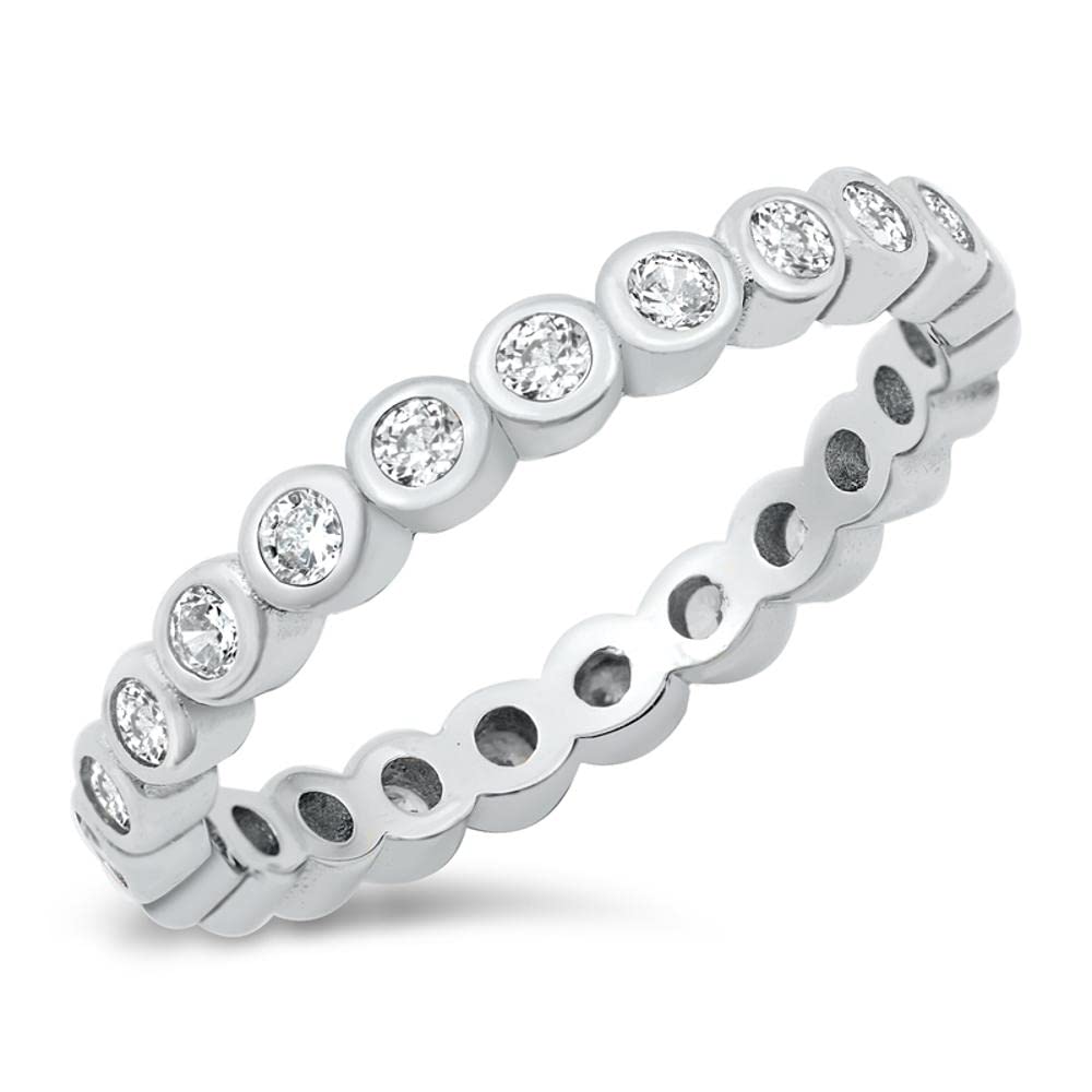 Clear CZ Polished Eternity Circle Ring New .925 Sterling Silver Band Size 8