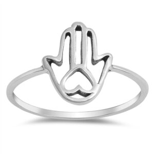 hamsa heart cutout thumb religious ring new .925 sterling silver band size 5