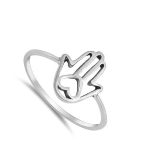 Hamsa Heart Cutout Thumb Religious Ring New .925 Sterling Silver Band Size 5