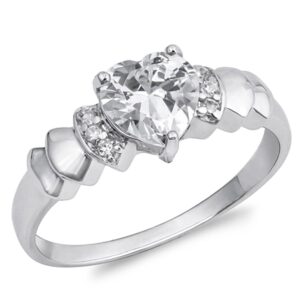 clear cz heart promise wedding ring new .925 sterling silver band size 8