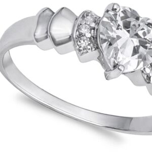 Clear CZ Heart Promise Wedding Ring New .925 Sterling Silver Band Size 8