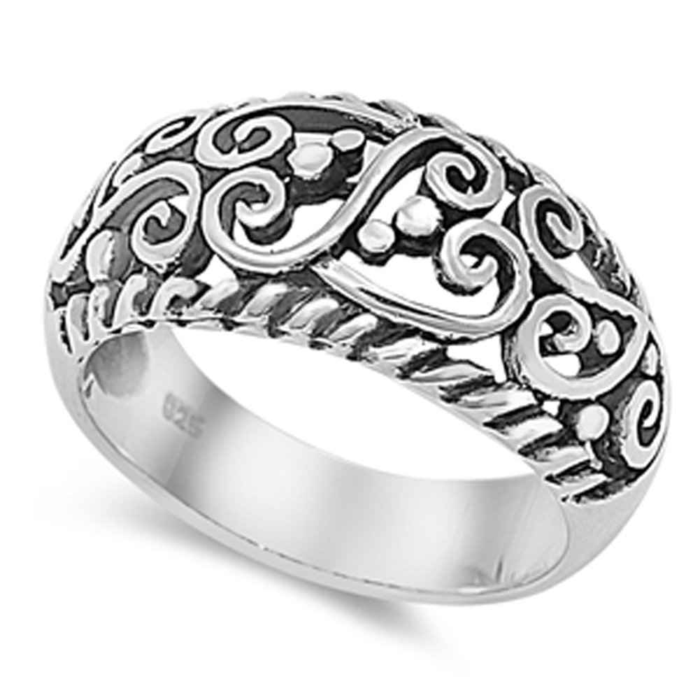 Oxidized Filigree Heart Purity Promise Ring .925 Sterling Silver Band Size 7