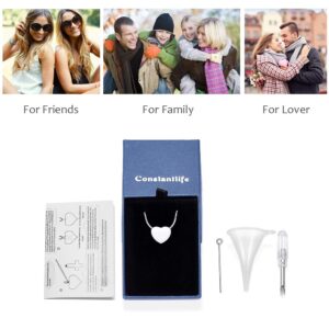 constantlife Cremation Jewelry for Ashes - Heart Pendant Memorial Urn Necklace Ashes Holder Stainless Steel Personalized Customization Keepsake (Silver)