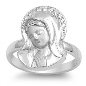 Clear CZ Virgin Mary Catholic Church Ring .925 Sterling Silver Band Size 8