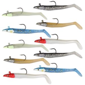 Jig Head Soft Plastic Fishing Lures with Hook Sinking Swimbaits for Saltwater and Freshwater (Pack of 10)