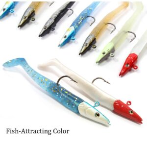 Jig Head Soft Plastic Fishing Lures with Hook Sinking Swimbaits for Saltwater and Freshwater (Pack of 10)