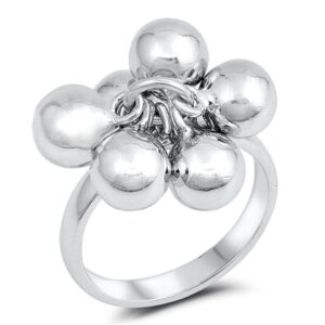 bead ball and chain hanging charm ring new .925 sterling silver band size 6