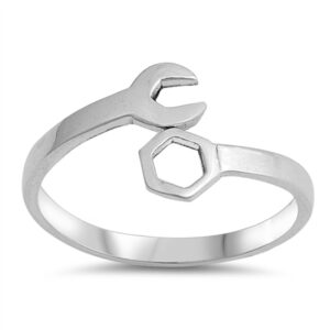 Wrench Cutout Wrap Polished Thumb Ring New .925 Sterling Silver Band Size 9