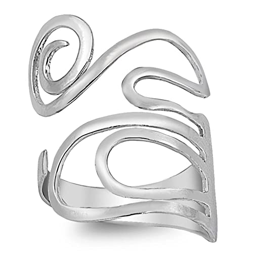 Flexible Adjustable Swirl Thumb Ring New .925 Sterling Silver Band Size 10