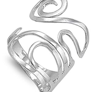 Flexible Adjustable Swirl Thumb Ring New .925 Sterling Silver Band Size 10