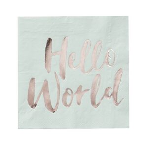 ginger ray hello world mint & rose gold baby shower paper napkins x 20 - hello world