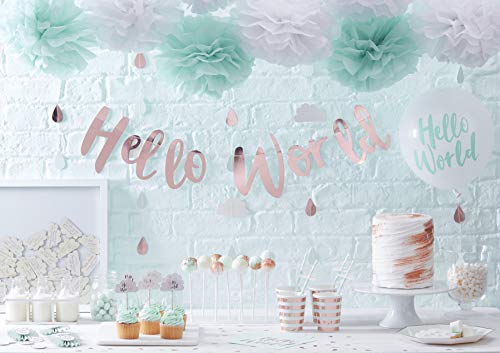 Ginger Ray Hello World Mint & Rose Gold Baby Shower Paper Napkins x 20 - Hello World