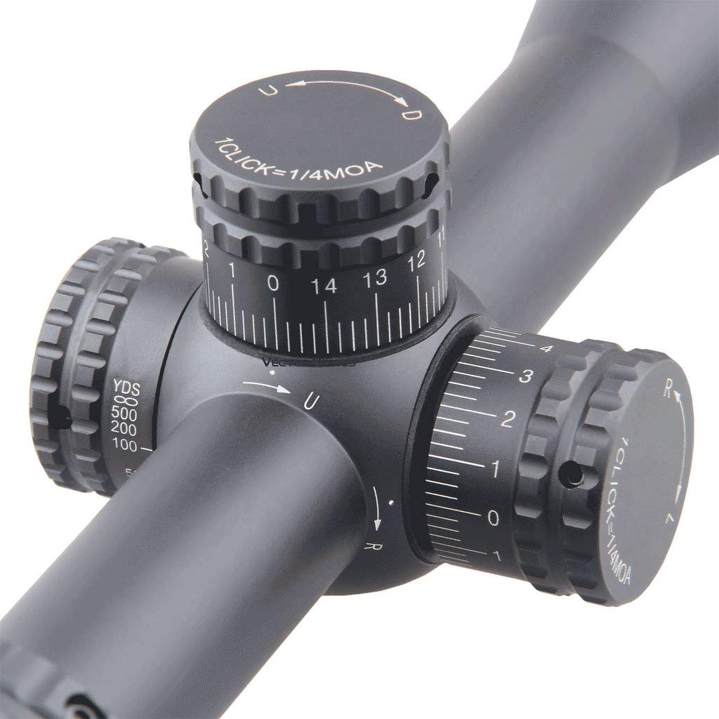 Vector Optics Hugo 6-24x50 Second Focal Plane (SFP) Riflescope with Illuminated Center Dot BDC Reticle, 25.4mm Tube, 1/4 MOA Per Adjustment, Turret Lock System, Free Mount Rings, Lens Caps, Sunshade