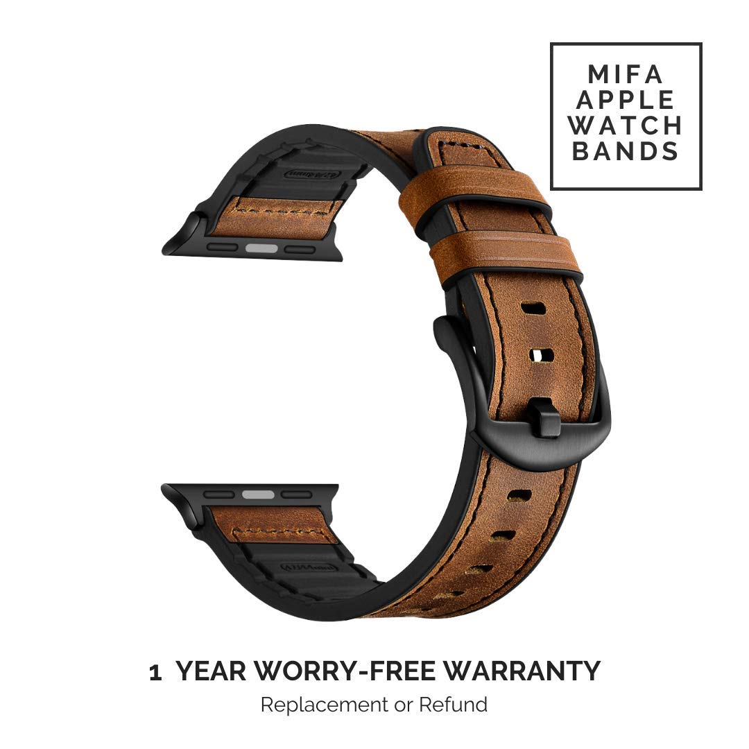 Made for Apple Watch Band 49mm 45mm 44mm 42mm, Mifa Leather Silicone Hybrid iWatch bands for Men Women, Replacement Loop Vintage Sports iWatch Strap for Series Ultra 9 8 7 6 5 SE 4 3 2 1, Brown