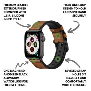 Made for Apple Watch Band 49mm 45mm 44mm 42mm, Mifa Leather Silicone Hybrid iWatch bands for Men Women, Replacement Loop Vintage Sports iWatch Strap for Series Ultra 9 8 7 6 5 SE 4 3 2 1, Brown