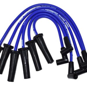 A-Team Performance - 8.0 mm Silicone Spark Plug Wires with Black 90-Degree Boot for HEI Distributor - Compatible with Ford Truck 6 Cylinder 250 300 4.9L Blue