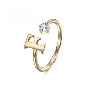 manzhen personalized gold initial letter ring a-z stackable ring (r)