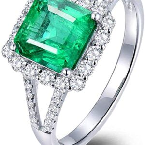 Lanmi Beautiful Natural Green Emerald Diamonds Engagement Ring Solid 14K White Gold Wedding Rings for Ladies Women Promotion