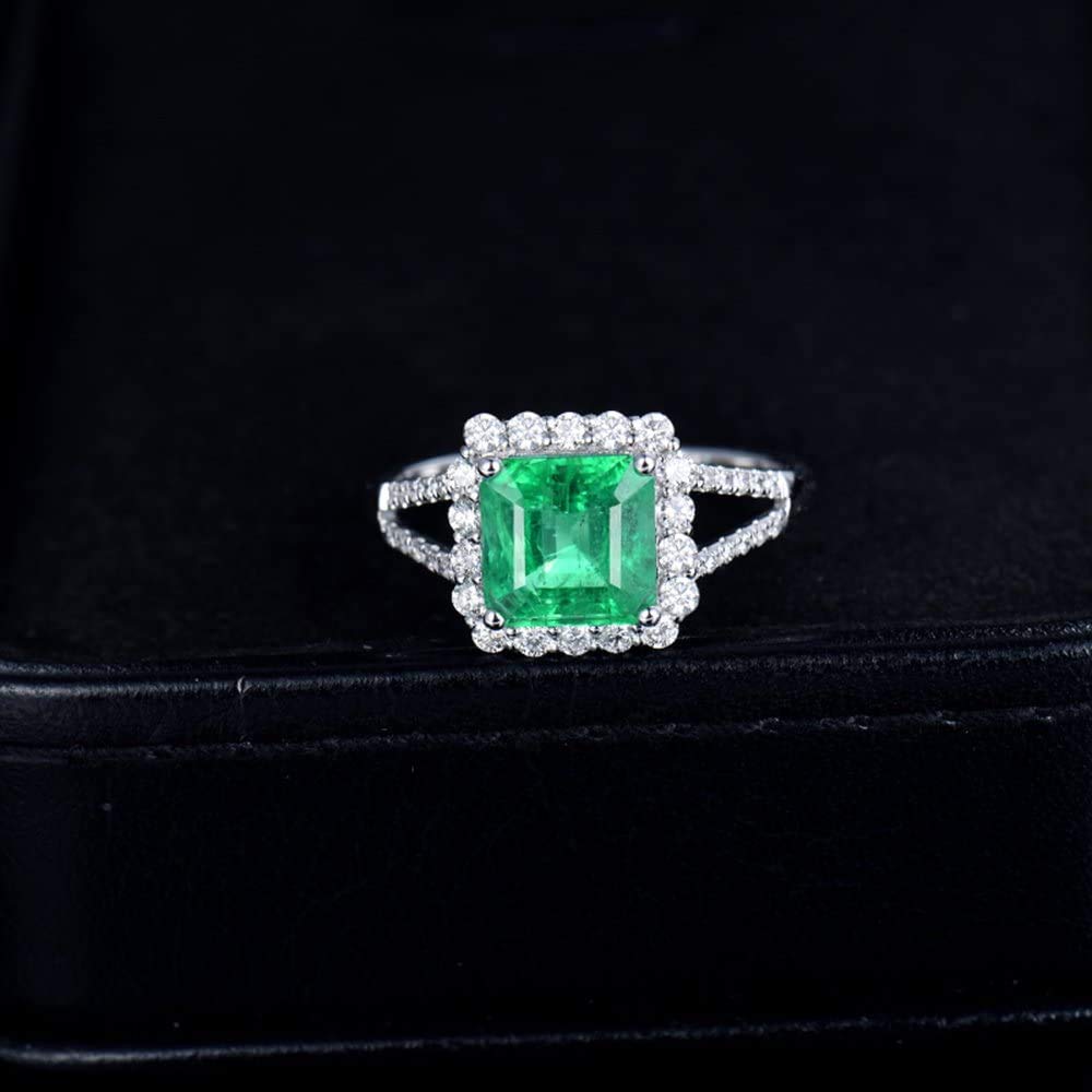 Lanmi Beautiful Natural Green Emerald Diamonds Engagement Ring Solid 14K White Gold Wedding Rings for Ladies Women Promotion