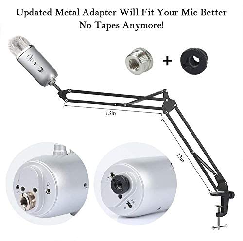 Eastshining Upgraded Adjustable Microphone Suspension Boom Scissor Arm Stand with Shock Mount Mic Clip Holder 3/8'' to 5/8'' Screw Adapter -for Blue Yeti, Snowball & Other Microphones