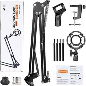 Eastshining Upgraded Adjustable Microphone Suspension Boom Scissor Arm Stand with Shock Mount Mic Clip Holder 3/8'' to 5/8'' Screw Adapter -for Blue Yeti, Snowball & Other Microphones