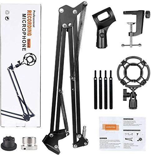 Eastshining Upgraded Adjustable Microphone Suspension Boom Scissor Arm Stand with Shock Mount Mic Clip Holder 3/8'' to 5/8'' Screw Adapter -for Blue Yeti, Snowball & Other Microphones