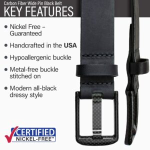 Nickel Smart Carbon Fiber Wide Pin Black Belt - 44"