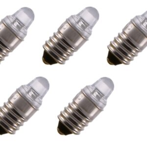 Sci-Supply Miniature LED Flashlight Bulbs, 3 Volt Mini Lamps, Cool White, E10 Small LED Bulbs, Pack of 5