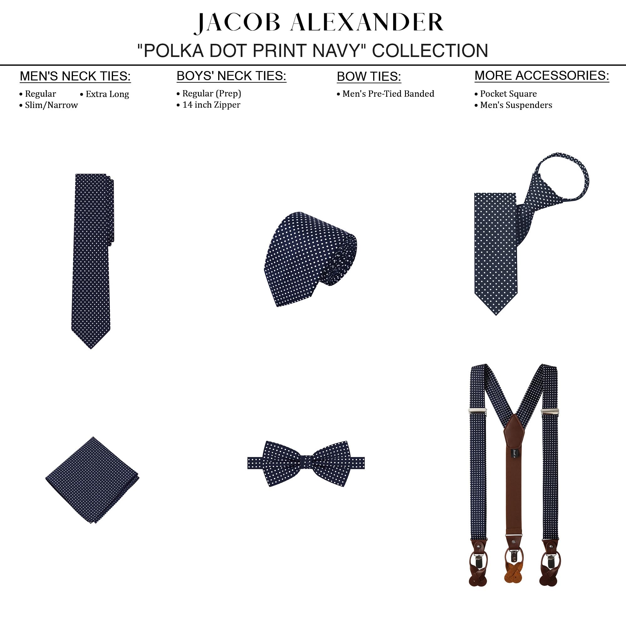 Jacob Alexander Men's Polka Dot Y-Back Suspenders Braces Convertible Leather Ends and Clips - Navy