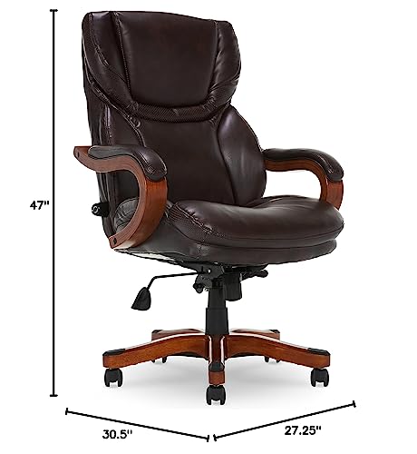 Serta Big and Tall Executive Office Chair with Upgraded Wood Accents, Win-Win Biscuit Bonded Leather