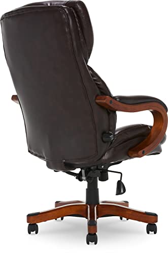 Serta Big and Tall Executive Office Chair with Upgraded Wood Accents, Win-Win Biscuit Bonded Leather