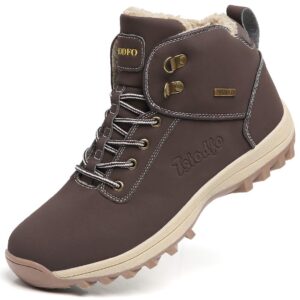 tsiodfo winter shoes for men cold weather snow boots insulated fur warm outdoor hiking ankle boots waterproof brown size 6.5