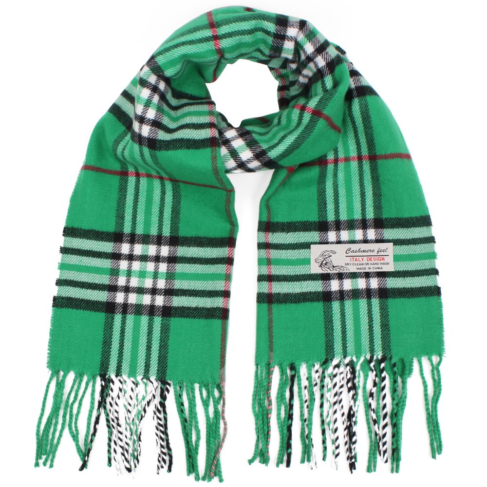 TZ Promise Plaid Cashmere Feel Classic Soft Luxurious Winter Scarf For Men Women (Green)