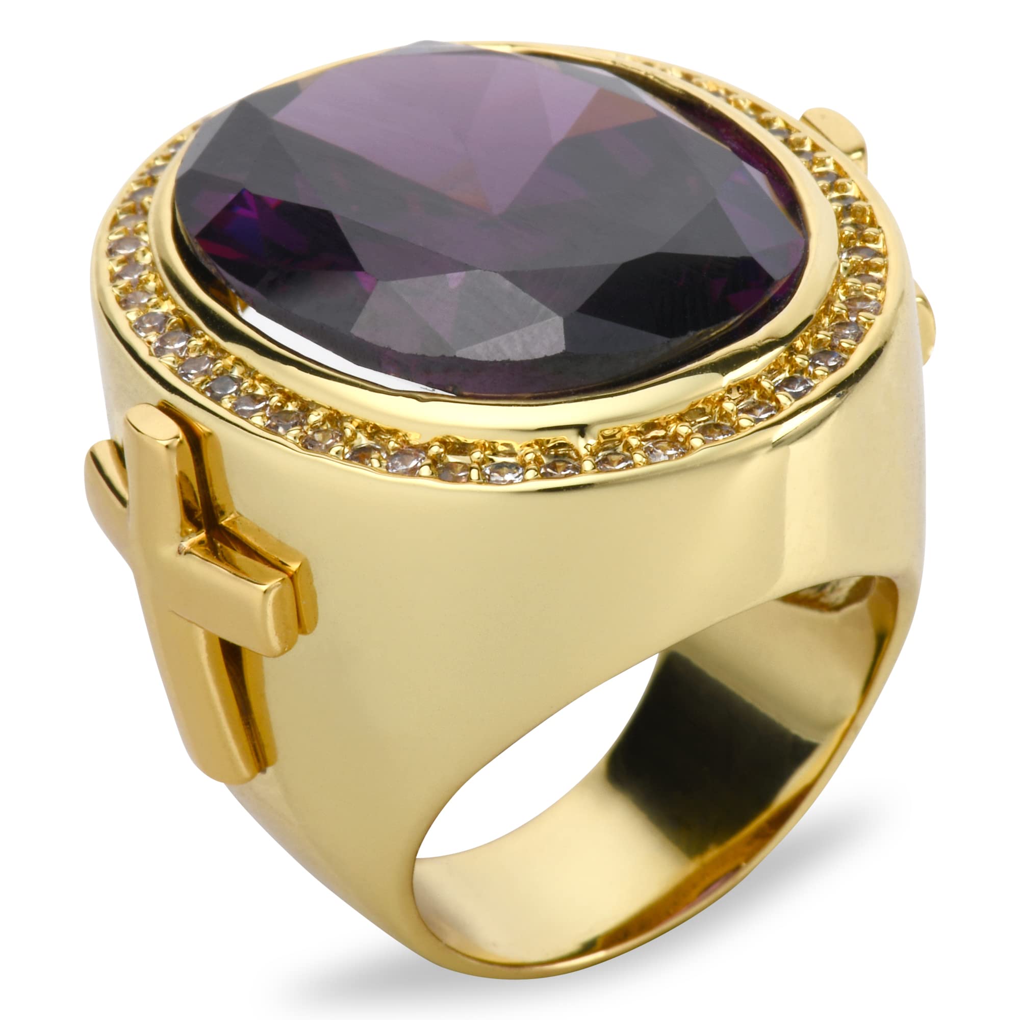 HKN1682 Designs Purple Amethyst Cubic Zirconia 14k Gold Plated Bishop Cross Ring (10)