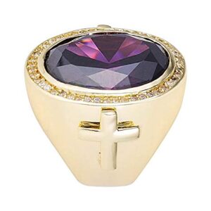 HKN1682 Designs Purple Amethyst Cubic Zirconia 14k Gold Plated Bishop Cross Ring (10)