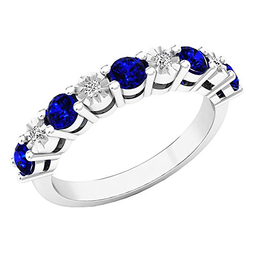 Dazzlingrock Collection 14K Round Blue Sapphire & White Diamond Bridal Wedding Band Anniversary Ring, White Gold, Size 6