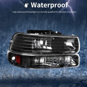 AUTOSAVER88 Headlight Assembly Compatible with 1999-2002 Chevy Silverado 1500 2500/2001-2002 Chevy Silverado 1500HD 2500HD 3500/2000-2006 Tahoe Suburban 1500 2500 Headlamp with Bumper Lights