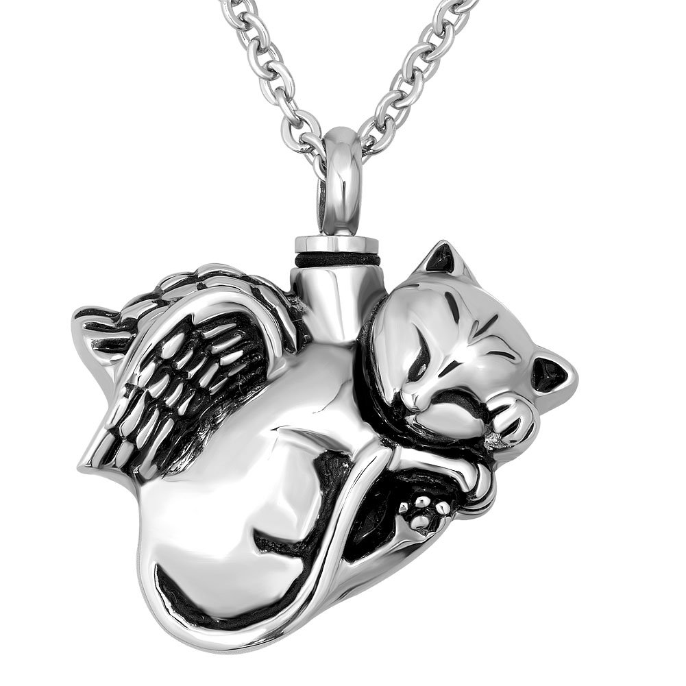 LovelyCharms Cat Animal Urn Necklace For Ashes Keepsake Memorial Cremation Pendant