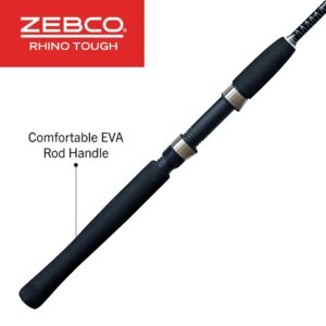 Zebco Rhino Tough Spinning Fishing Rod, 7-Foot 2-Piece Heavy-Duty Cross-Weave Fishing Pole, Comfortable EVA Rod Handle, Heavy-Duty Guides, Stainless Steel D-Frame Tip Guide, Medium Power, Black