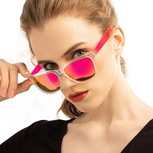 COLOSSEIN Sunglasses Womens Classic Square Frame UV400 Mirrored Lens, Fit for Outdoor, Vacation, Driving