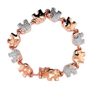 Beyond Brilliance Tennis Bracelets for Women | Cute Elephant Rose Gold Plated Round Cut Natural Diamond Link Tennis Bracelet (I-J, I3) | Jewelry for Teen Girls | Gift Box Included