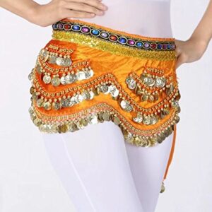 ZLTdream Belly Dance Belt Wave Shape Hip Scarf With Gold Coins Orange