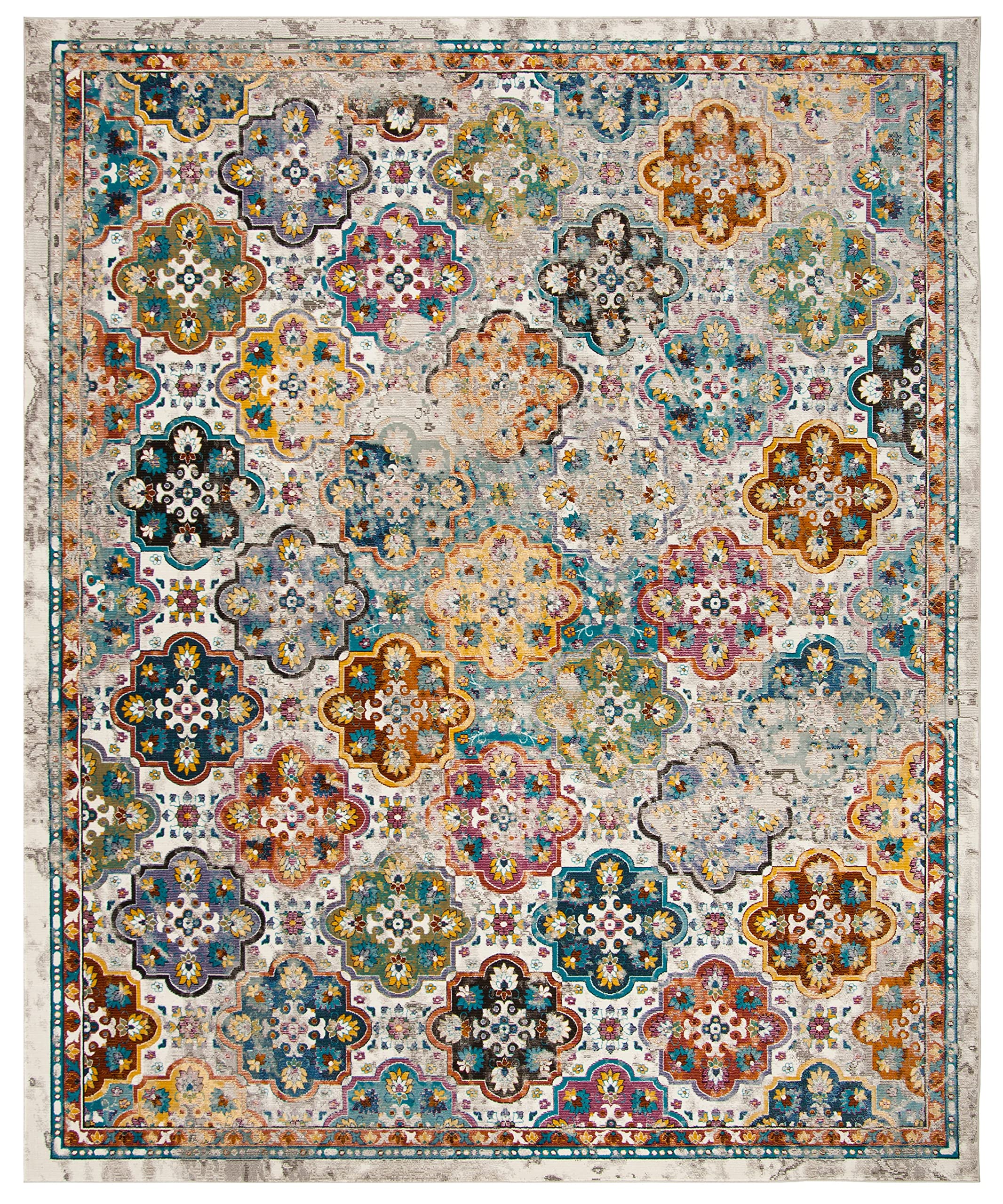 SAFAVIEH Aria Collection Area Rug - 9' x 12', Beige & Multi, Floral Distressed Design, Non-Shedding & Easy Care, Ideal for High Traffic Areas in Living Room, Bedroom (ARA161E)