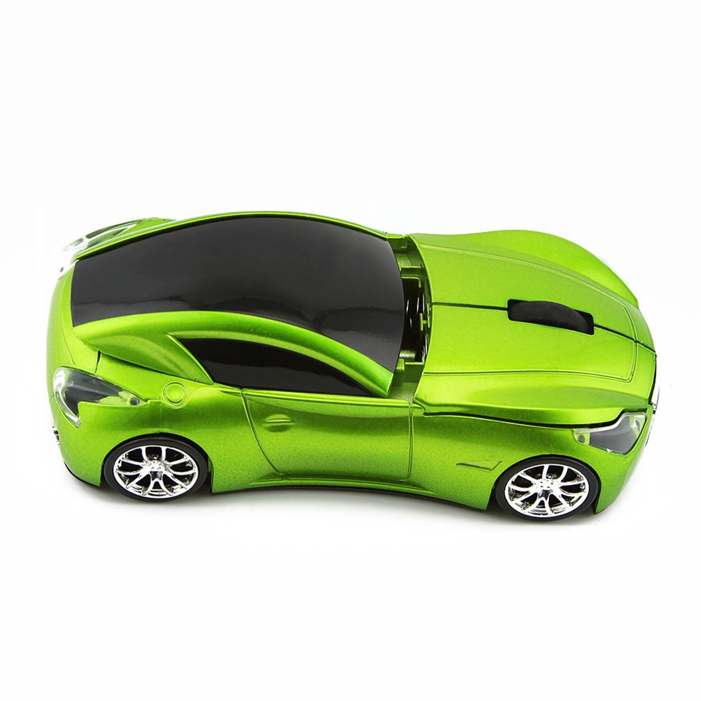 Sport Car Shape Mouse 2.4GHz Wireless Optical Gaming Mice 3 Buttons DPI 1600 Mouse for PC Laptop Computer (Green)