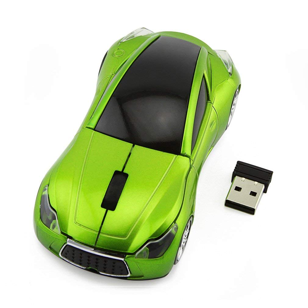 Sport Car Shape Mouse 2.4GHz Wireless Optical Gaming Mice 3 Buttons DPI 1600 Mouse for PC Laptop Computer (Green)