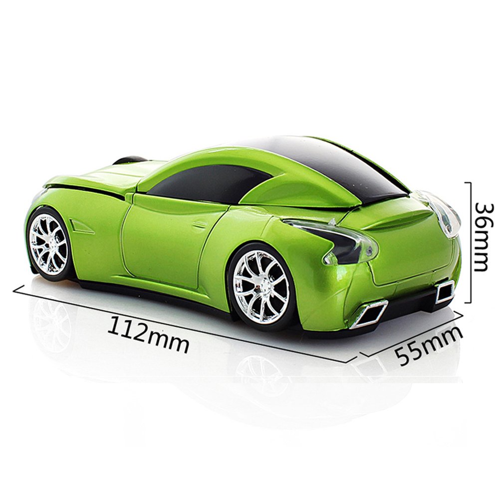 Sport Car Shape Mouse 2.4GHz Wireless Optical Gaming Mice 3 Buttons DPI 1600 Mouse for PC Laptop Computer (Green)