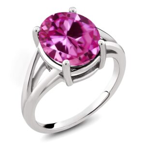 gem stone king 925 sterling silver pink created sapphire ring for women (7.50 cttw, gemstone september birthstone, oval 12x10mm, available in size 5,6,7,8,9)