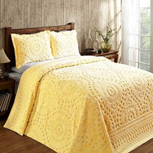 Better Trends 100% Cotton Chenille Bedspreads King Size, Rio Collection Floral Design Bed Cover in Yellow - Tufted Cotton Bedspreads, Lightweight Bedspreads & Coverlets