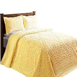 Better Trends 100% Cotton Chenille Bedspreads King Size, Rio Collection Floral Design Bed Cover in Yellow - Tufted Cotton Bedspreads, Lightweight Bedspreads & Coverlets