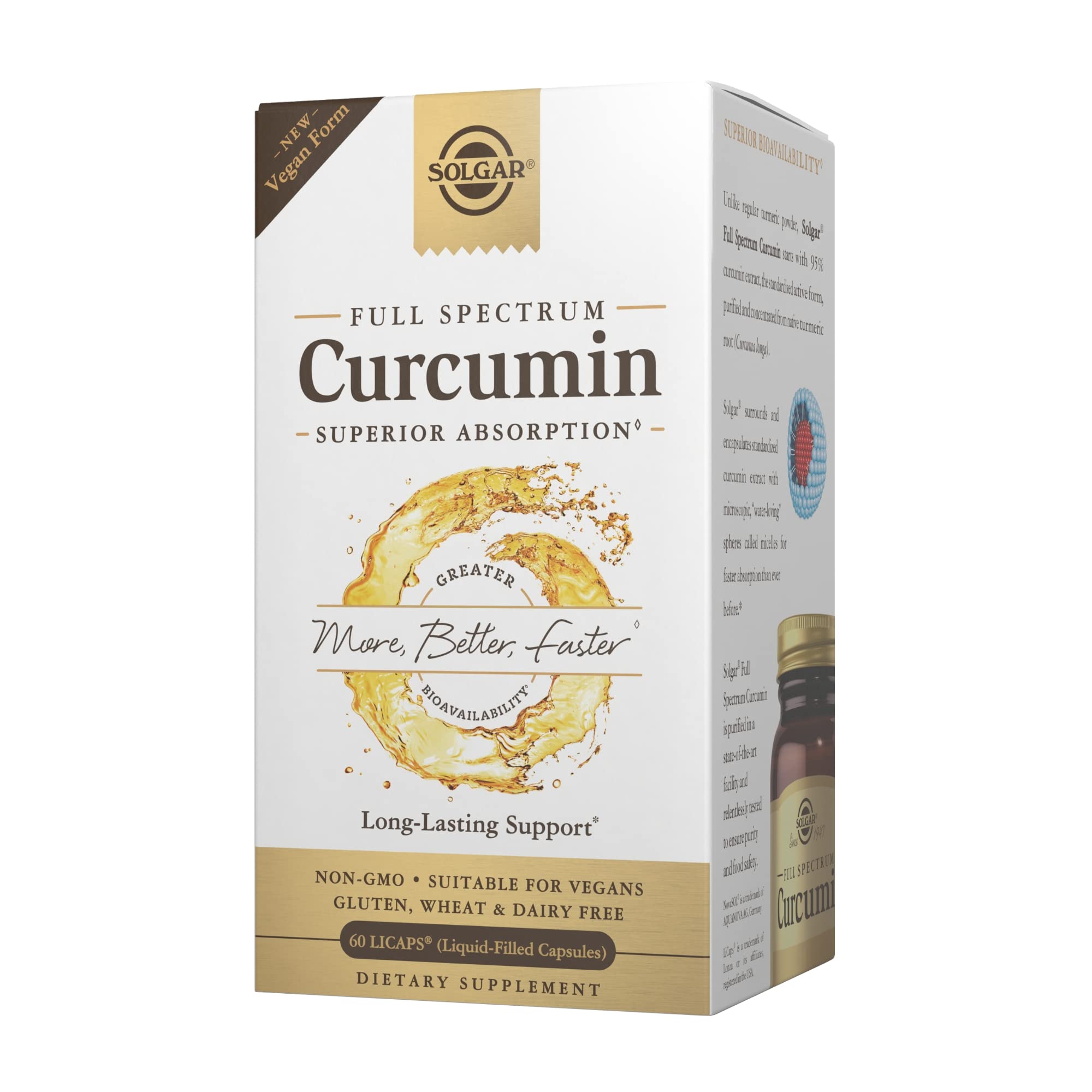 Solgar Full Spectrum Curcumin - 60 LiCaps - Superior Absorption - Brain, Joint & Immune Health - Non-GMO, Vegan, Gluten Free, Dairy Free - 60 Servings